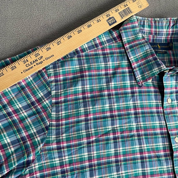 Ralph Lauren Men's Blue Green plaid button down sz 3xB classic fit flesh pony - Picture 8 of 10